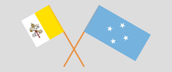 Crossed flags of Vatican and Micronesia. Official colors. Correct proportion