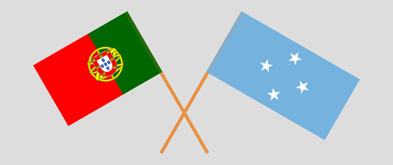 Crossed flags of Portugal and Micronesia. Official colors. Correct proportion