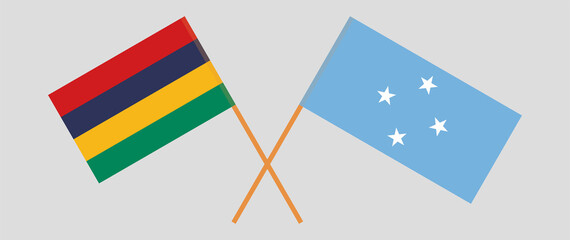 Crossed flags of Mauritius and Micronesia. Official colors. Correct proportion