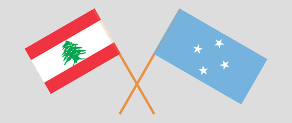 Crossed flags of the Lebanon and Micronesia. Official colors. Correct proportion