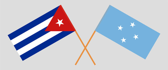 Crossed flags of Cuba and Micronesia. Official colors. Correct proportion
