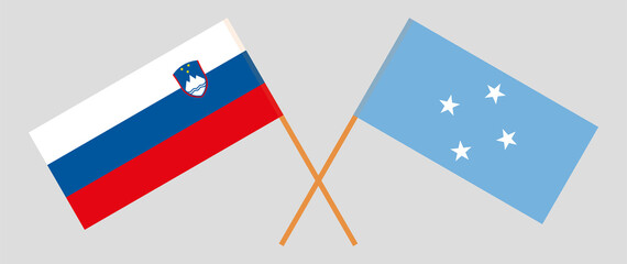 Crossed flags of Slovenia and Micronesia. Official colors. Correct proportion