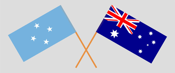Crossed flags of Micronesia and Australia. Official colors. Correct proportion
