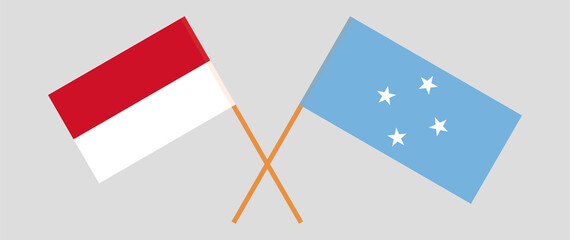 Crossed flags of Indonesia and Micronesia. Official colors. Correct proportion