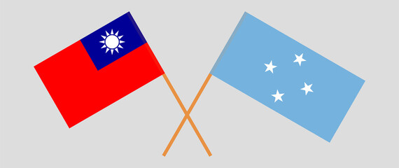 Crossed flags of Taiwan and Micronesia. Official colors. Correct proportion