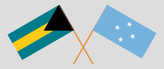 Crossed flags of the Bahamas and Micronesia. Official colors. Correct proportion