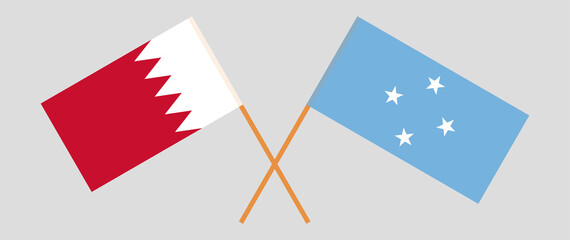 Crossed flags of Bahrain and Micronesia. Official colors. Correct proportion