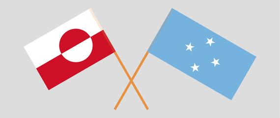 Crossed flags of Greenland and Micronesia. Official colors. Correct proportion