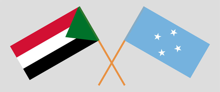 Crossed flags of the Sudan and Micronesia. Official colors. Correct proportion