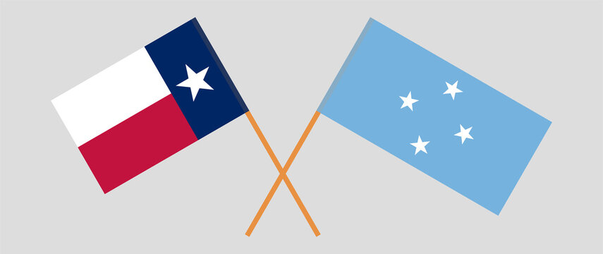 Crossed flags of the State of Texas and Micronesia. Official colors. Correct proportion