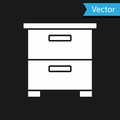 White Furniture nightstand icon isolated on black background. Vector
