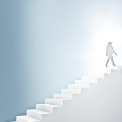 The ladder to success. Image of a woman climbing stairs.