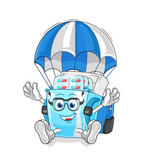 medicine package skydiving character. cartoon mascot vector