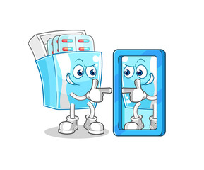 Fototapeta premium medicine package looking into mirror cartoon. cartoon mascot vector