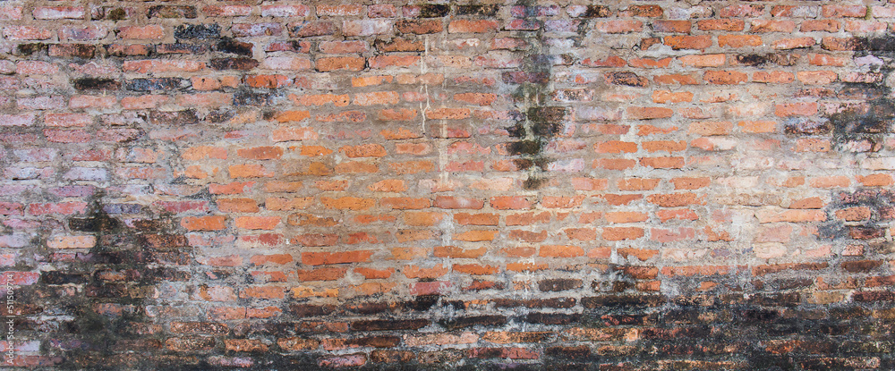 Poster old broken wall background with bricks.