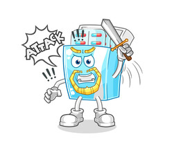 medicine package knights attack with sword. cartoon mascot vector