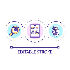 Digital menu for restaurant loop concept icon. Interactive experience with menu abstract idea thin line illustration. QR code scanning. Isolated outline drawing. Editable stroke. Arial font used