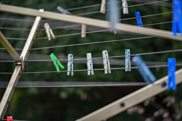 Clothespins for drying wet and washed clothes.