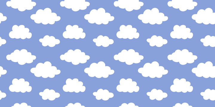 White clouds, blue sky seamless patter, vector background