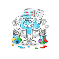 medicine package mad scientist illustration. character vector