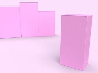 3D Illustration Pink perfume packages on a  rose background..