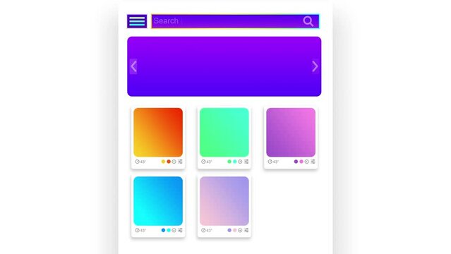 Beautiful Gradient Color Palette Website UI Template. Design Interface of Modern Web Homepage with Ramp Colors and Soft Smooth Shade Combinations. 4K Animation High Quality Video 
