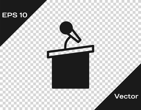 Black Stage Stand Or Debate Podium Rostrum Icon Isolated On Transparent Background. Conference Speech Tribune. Vector