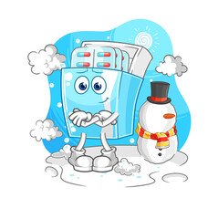 medicine package in cold winter character. cartoon mascot vector