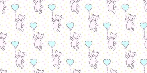 Pastel background, with cartoon cats, vector pattern