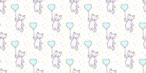 Pastel background, with cartoon cats, vector pattern
