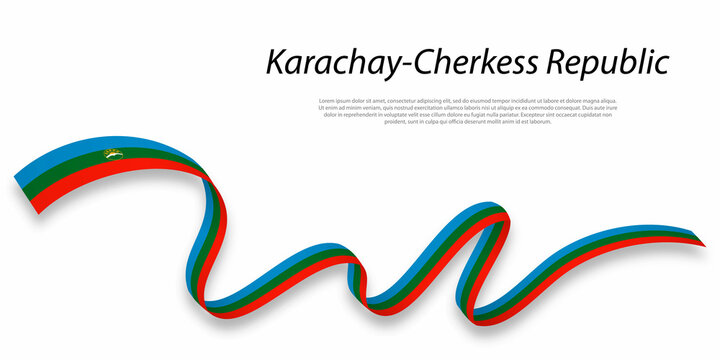 Waving ribbon or stripe with flag of Karachay-Cherkess Republic