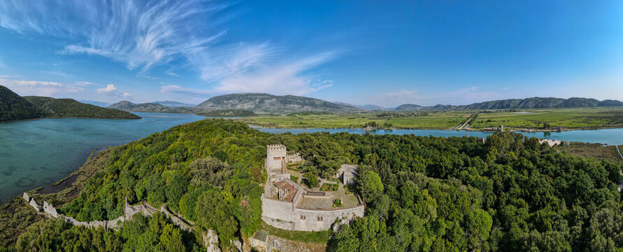 Drone view at the roman archaeological site of Butrinto in Albania