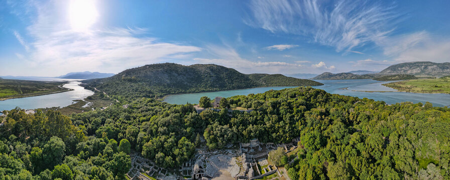 Drone view at the roman archaeological site of Butrinto in Albania