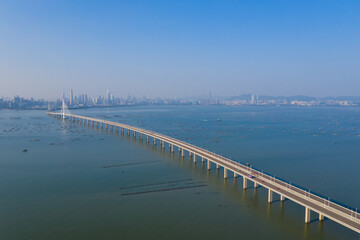 Fototapeta na wymiar Top view of Hong Kong Shenzhen Western Corridor connect Hong Kong and Shenzhen