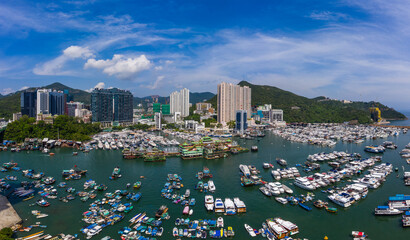 Top view of Hong Kong typhoon shelter - obrazy, fototapety, plakaty
