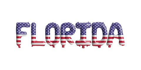 3d illustration of florida-letter balloons with usa flag colors isolated on white background