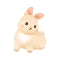 Adorable little rabbit with fluffy tail sitting. Cute hare for decoration postcard. Happy bunny for design Mid Autumn and Chuseok festival, Chinese New Year 2023 and Tet, Seollal. Vector illustration