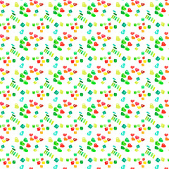 Watercolor illustration, seamless pattern. Sweets and candies, cakes, cocktails, cherries.
