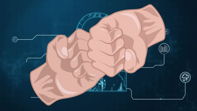 Animation of fists punching over padlock