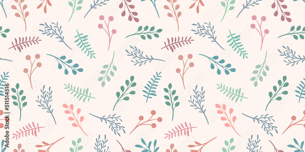 Poster cute leaf pattern border, seamless repeating background with colorful leaves