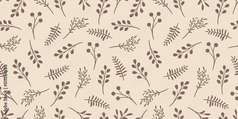 Aufkleber Autumn background with different types of leaves, brown vector pattern