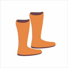 Orange rubber boots. Vector illustration isolated on white background.