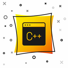 Black Software, web developer programming code icon isolated on white background. Javascript computer script random parts of program code. Yellow square button. Vector