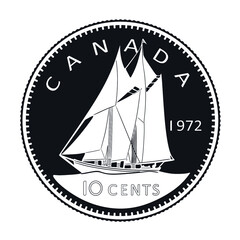 10 cent canada coin with sailboat handmade silhouette