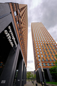 Amsterdam, Netherlands - May 25, 2022: Symphony Building In Business District Zuidas. Wide Angle View.