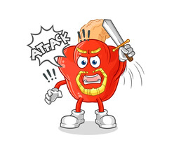 cashew fruit knights attack with sword. cartoon mascot vector