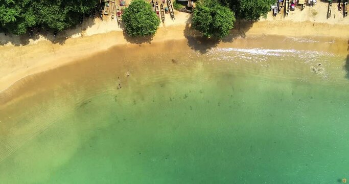 From above the turquoise water at Abade beach in Prince Island,Africa. Prince is the world's first Biosphere Reserve by UNESCO,Sao Tome,Africa