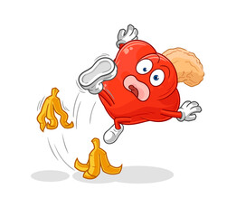 cashew fruit slipped on banana. cartoon mascot vector