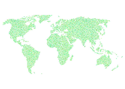 世界地図のイラスト: 緑色のモザイク模様 