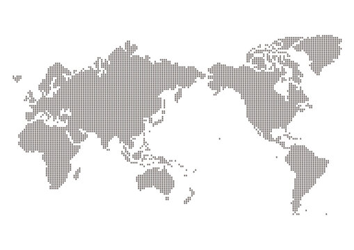 世界地図（日本中心）のイラスト: 黒グラデーションのモザイク模様